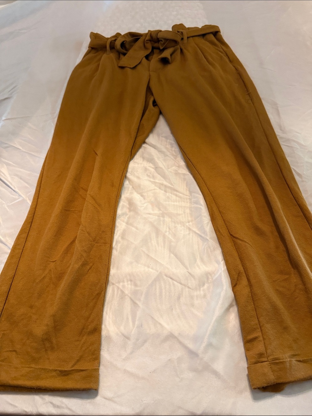 Indigo Rein Wide-Leg Paperbag Pants in Mustard Brown